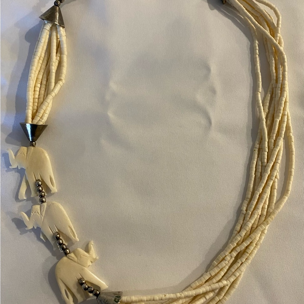 Ivory Stone Elephant 8 Stand Necklace 29”